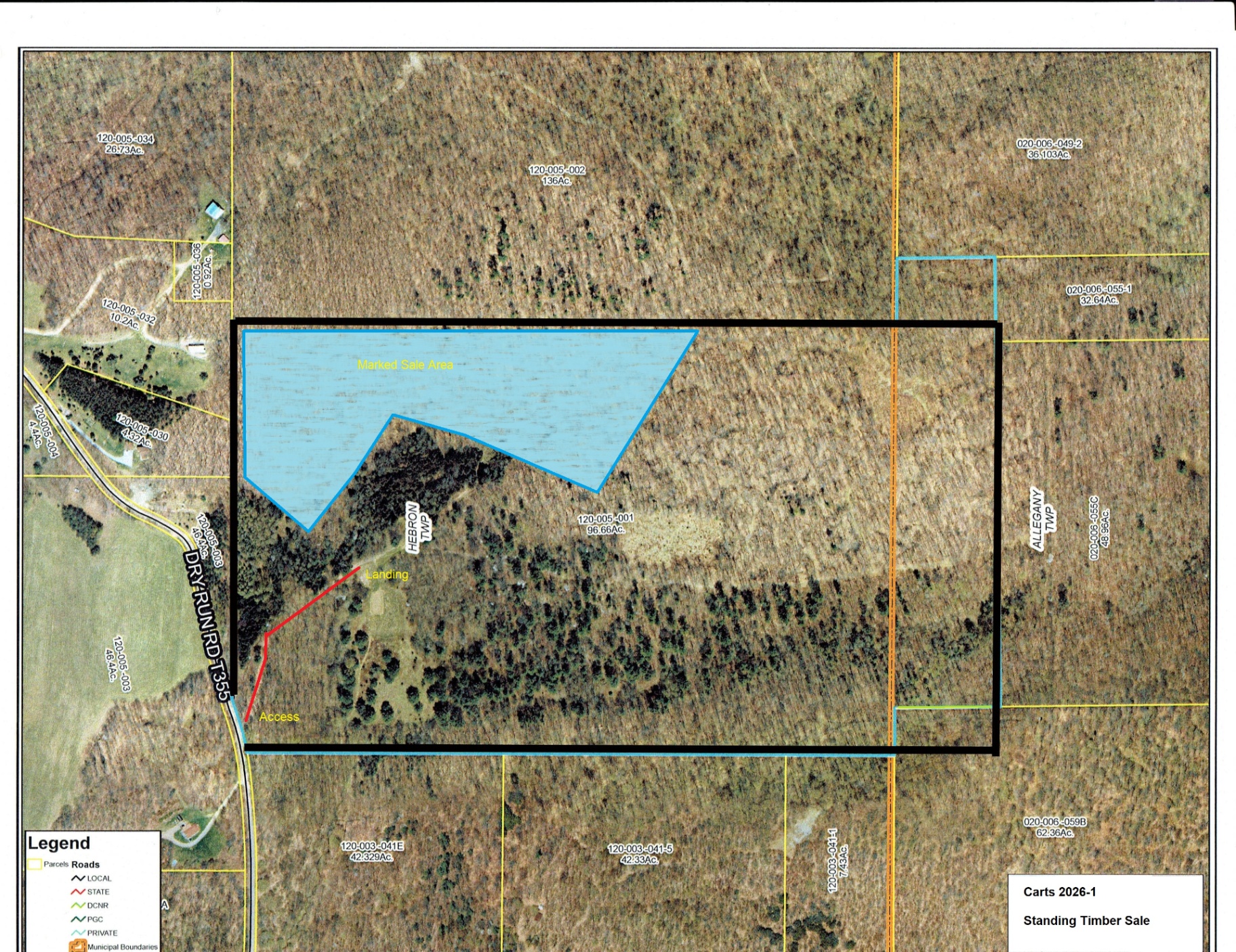 Topographic map of forested land parcels