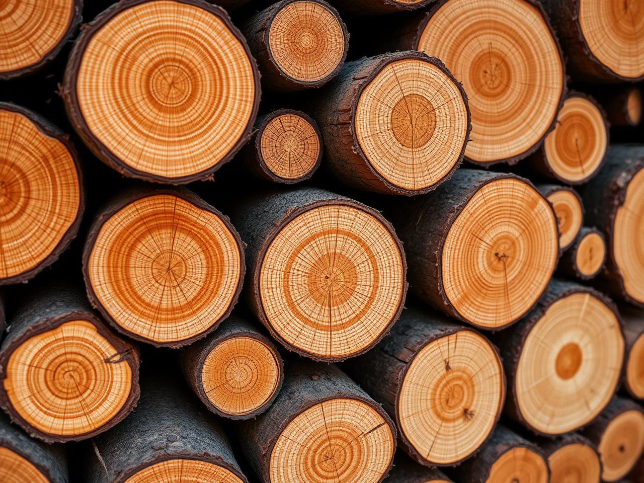 Stacked timber log cross-sections